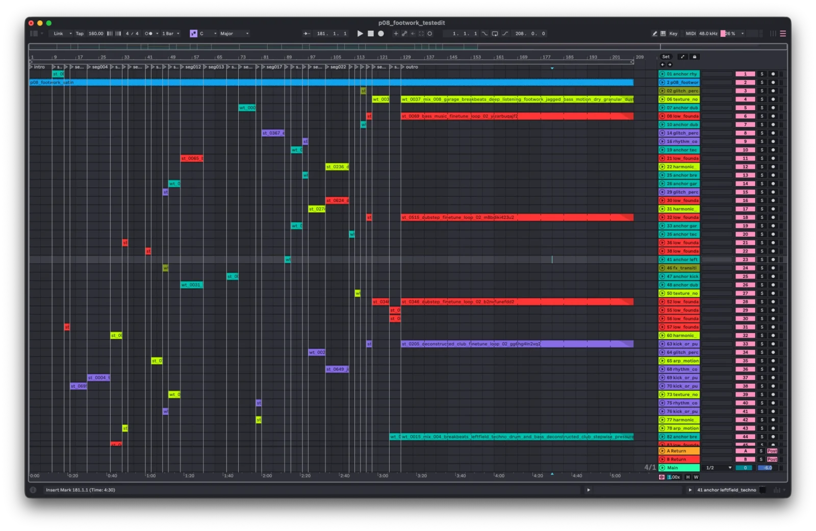 Ableton arrangement, continuous clips
