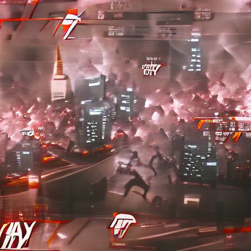 VQGAN+CLIP output for The city of Tokyo is in a frenzy